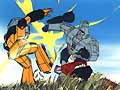 Megatron fights Sunstreaker and Sideswipe