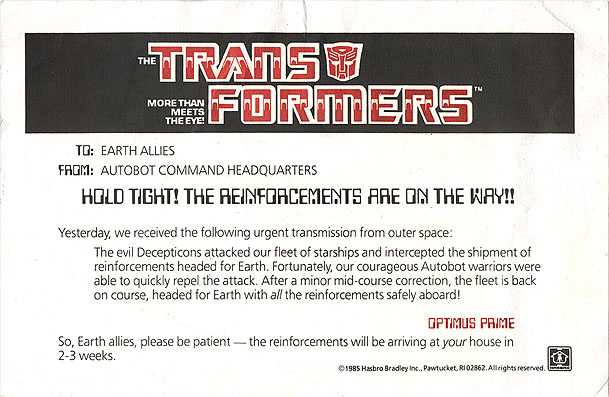 Message from Optimus Prime